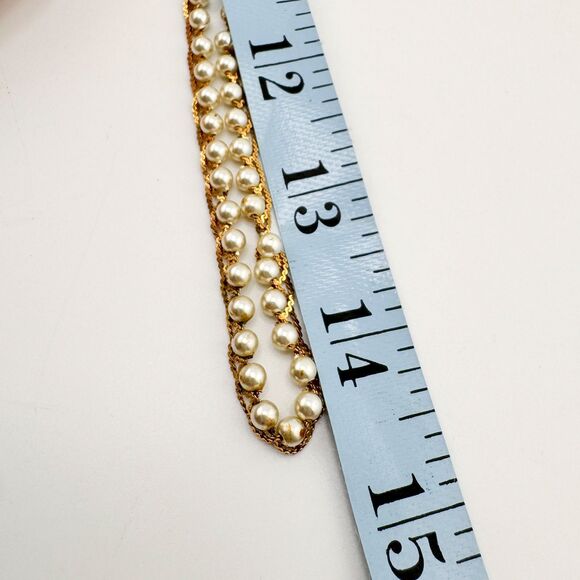 Signed Napier Gold Tone Faux Pearl Long Necklace Vintage Layered Rope Chain - Picture 12 of 12